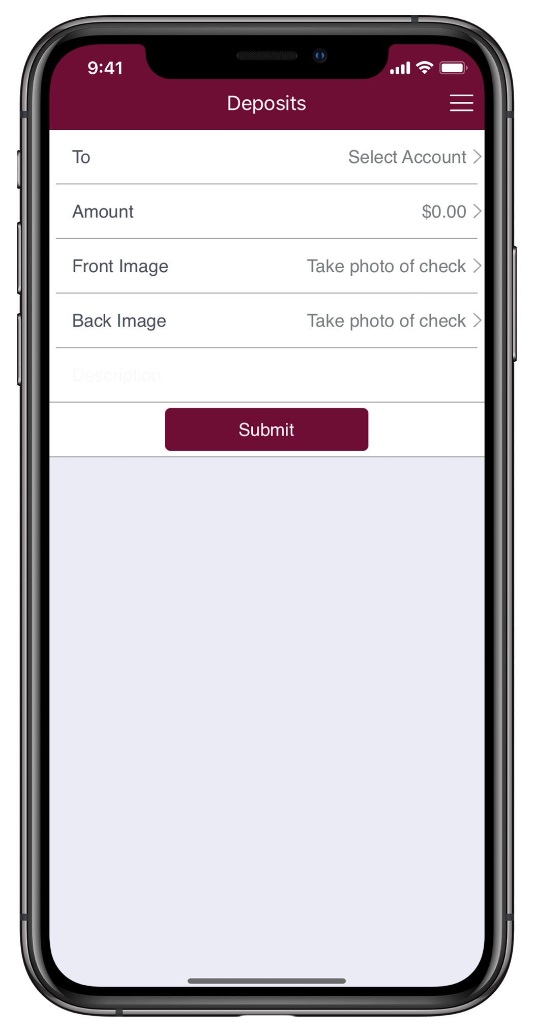 Mobile App - Mobile Deposit Screen